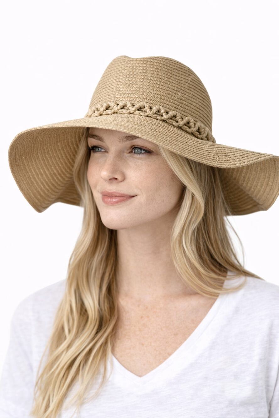 Lulu's Straw Braided Wide Brim Floppy Sun Hat Beach Vacation